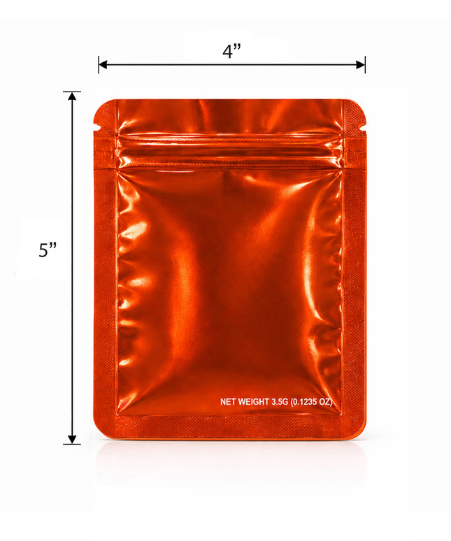 50 Pack – 3.5g Solid Color Mylar Bags Plain No Window - Metallic Orange