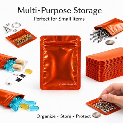 50 Pack – 3.5g Solid Color Mylar Bags Plain No Window - Metallic Orange