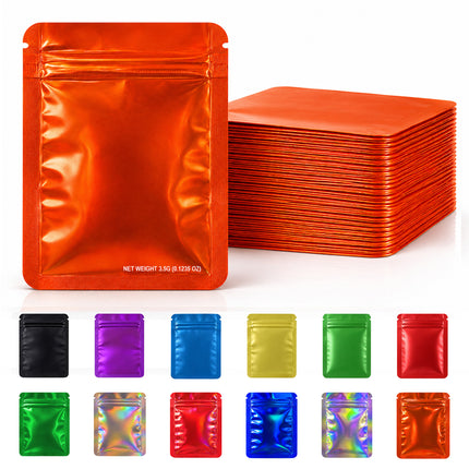 50 Pack – 3.5g Solid Color Mylar Bags Plain No Window - Metallic Orange