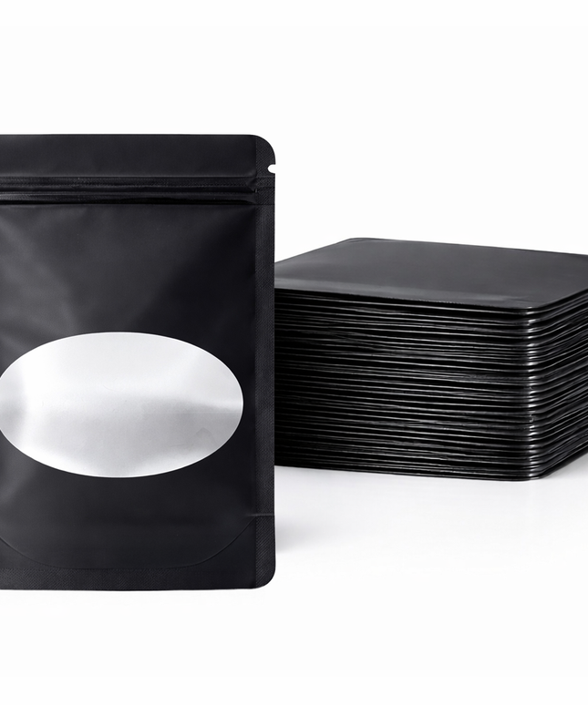 50 Pack - Medium Solid Color Zip-Seal Foil Pouches (4"x6.5") Oval Window Selection