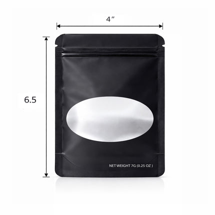 50 Pack – 7g Solid Color Mylar Bags with Oval Window - Black