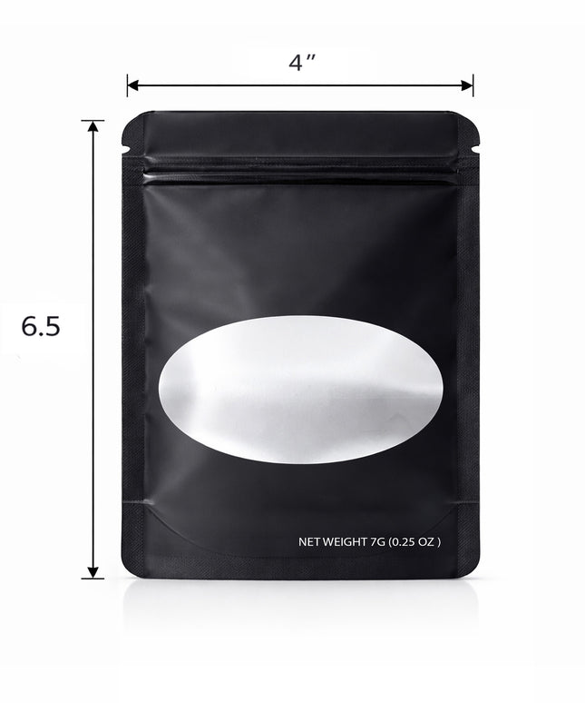 50 Pack – 7g Solid Color Mylar Bags with Oval Window - Black