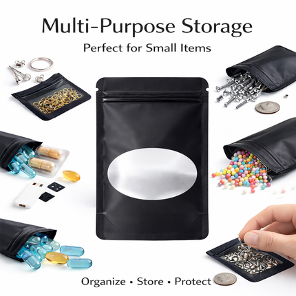 50 Pack - Medium Solid Color Zip-Seal Foil Pouches (4"x6.5") Oval Window Selection