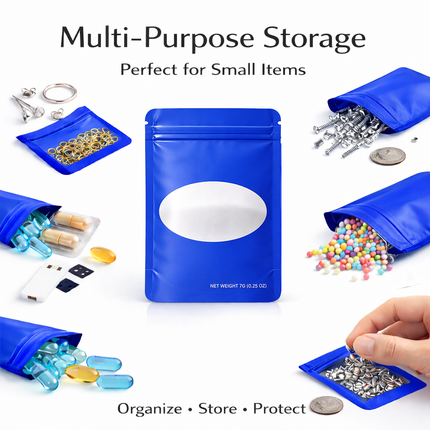 50 Pack – 7g Solid Color Mylar Bags with Oval Window - Royal Blue