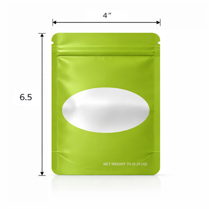 50 Pack – 7g Solid Color Mylar Bags with Oval Window - Green