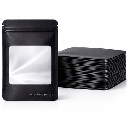 50 Pack – 7g Solid Color Mylar Bags with Square Window - Black