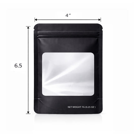 50 Pack – 7g Solid Color Mylar Bags with Square Window - Black