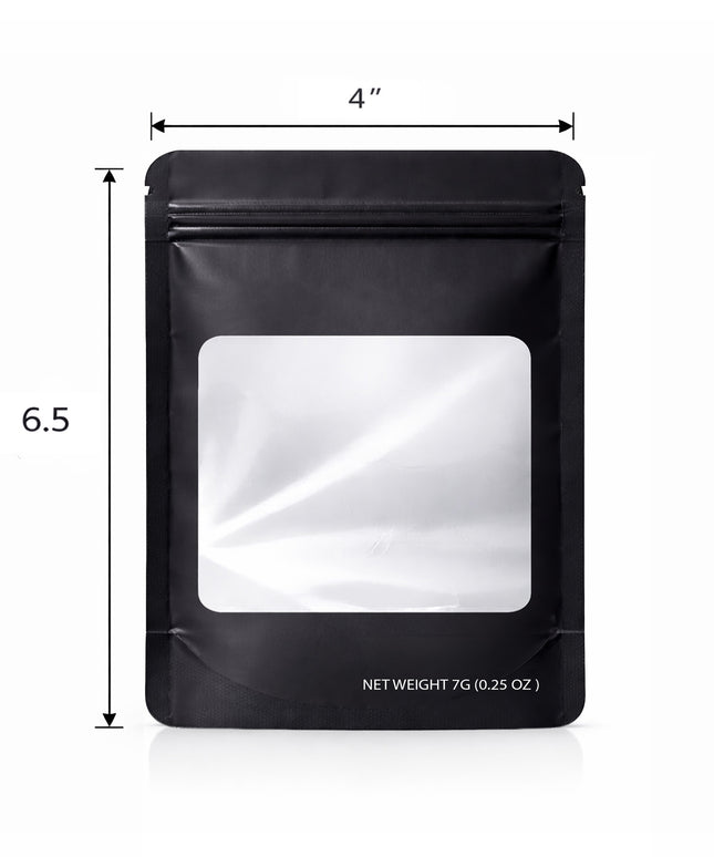 50 Pack – 7g Solid Color Mylar Bags with Square Window - Black