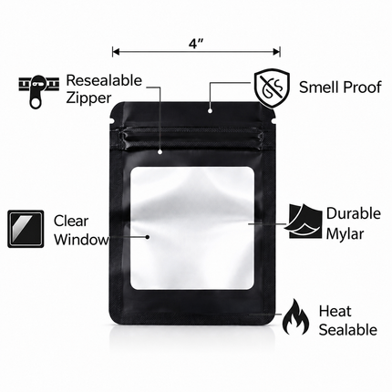 50 Pack - Medium Solid Color Zip-Seal Foil Pouches (4"x6.5") Square Style Selection