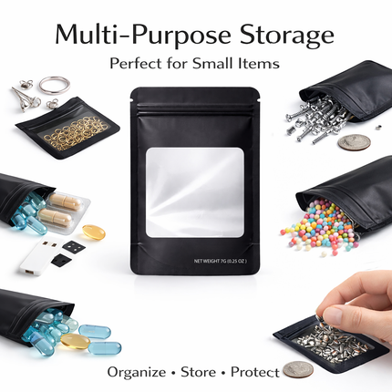 50 Pack – 7g Solid Color Mylar Bags with Square Window - Black
