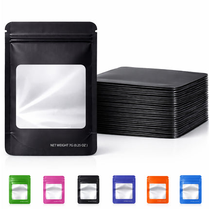 50 Pack – 7g Solid Color Mylar Bags with Square Window - Black