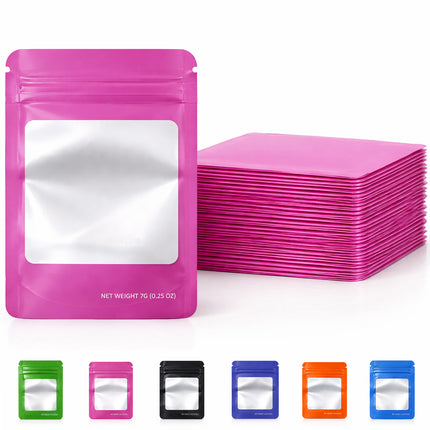 50 Pack – 7g Solid Color Mylar Bags with Square Window - Pink