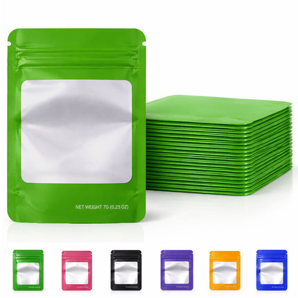 50 Pack – 7g Solid Color Mylar Bags with Square Window - Green