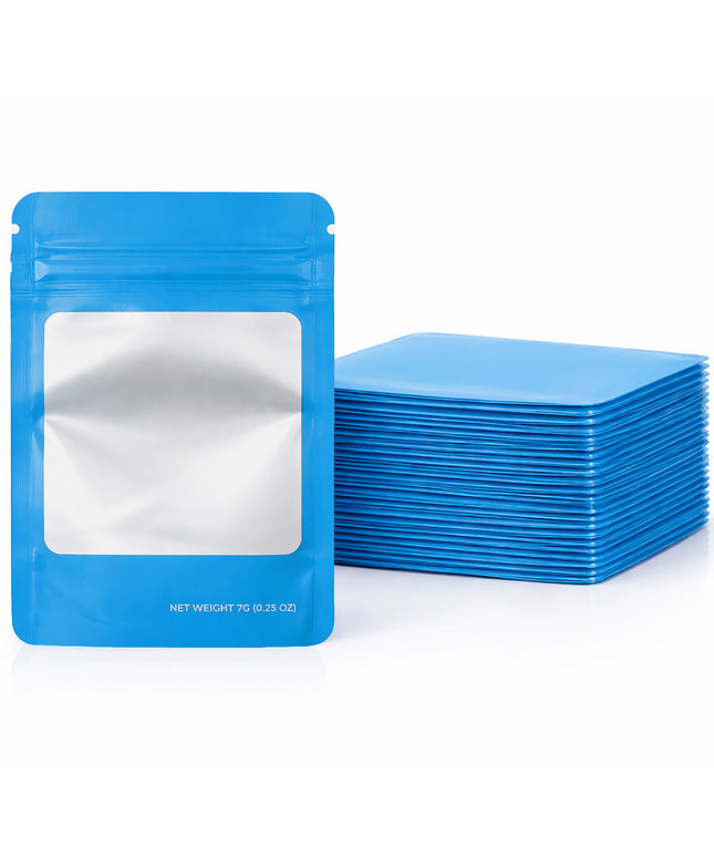 50 Pack – 7g Solid Color Mylar Bags with Square Window - Light Blue