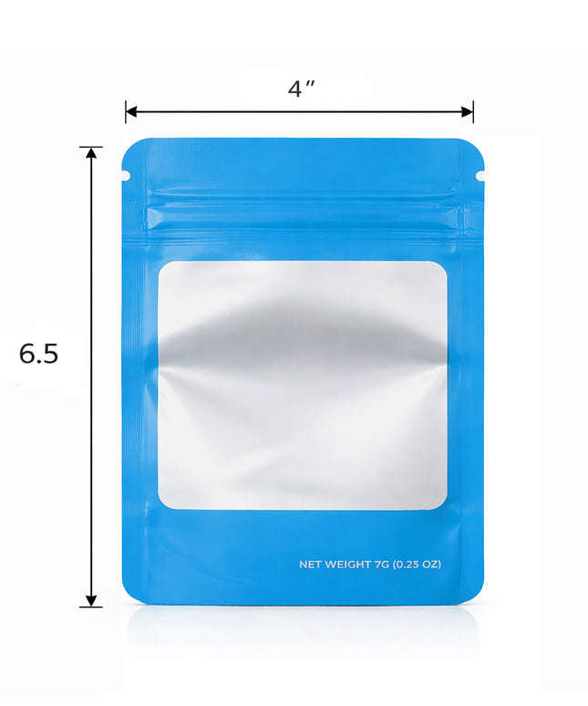 50 Pack – 7g Solid Color Mylar Bags with Square Window - Light Blue