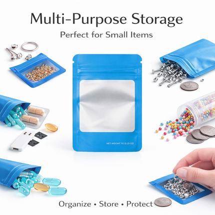 50 Pack – 7g Solid Color Mylar Bags with Square Window - Light Blue