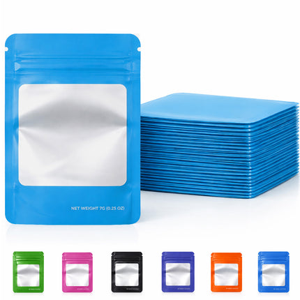 50 Pack – 7g Solid Color Mylar Bags with Square Window - Light Blue