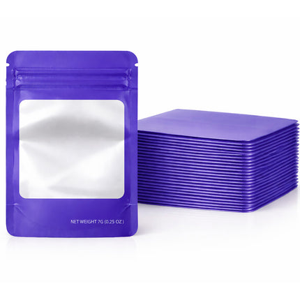 50 Pack – 7g Solid Color Mylar Bags with Square Window - Purple