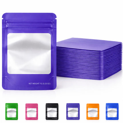 50 Pack – 7g Solid Color Mylar Bags with Square Window - Purple