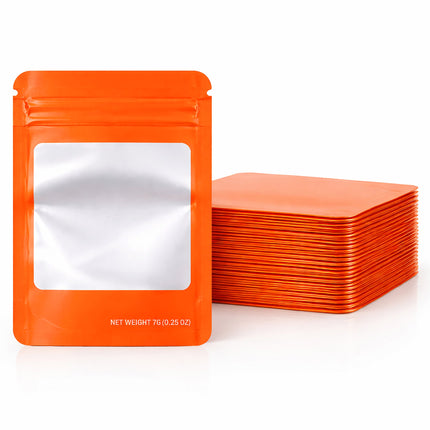 50 Pack – 7g Solid Color Mylar Bags with Square Window - Orange