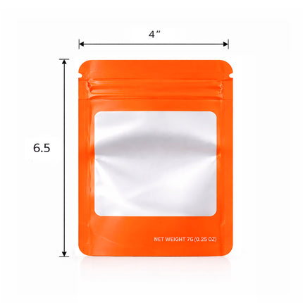 50 Pack – 7g Solid Color Mylar Bags with Square Window - Orange