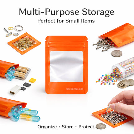50 Pack – 7g Solid Color Mylar Bags with Square Window - Orange