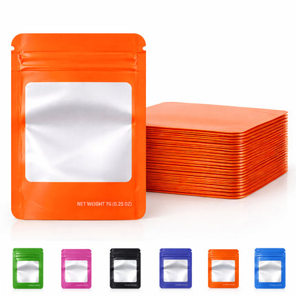 50 Pack – 7g Solid Color Mylar Bags with Square Window - Orange