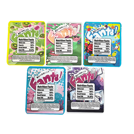 25 Pack 3.5g Thick Sticker Mylar Bags - Fruit Soda Splash Candy Collection