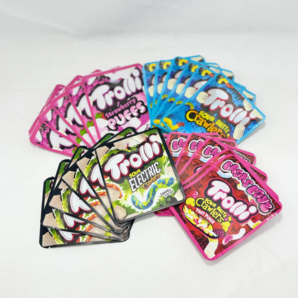25 Pack 3.5g Thick Sticker Mylar Bags – Gummy Twist Candy Collection