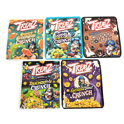 25 Pack 3.5g Thick Sticker Mylar Bags Premium Smell Proof Packaging Mix  | Treatz Crunch Collection