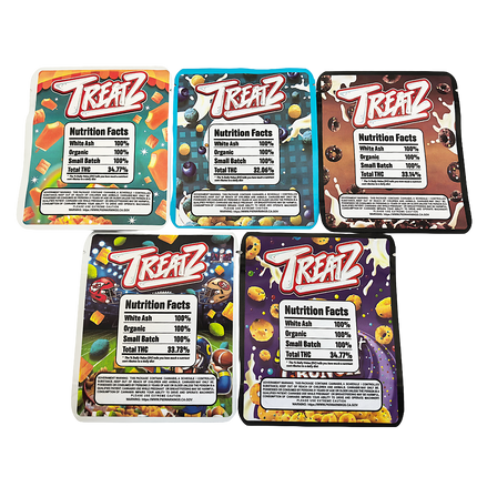 25 Pack 3.5g Thick Sticker Mylar Bags Premium Smell Proof Packaging Mix  | Treatz Crunch Collection