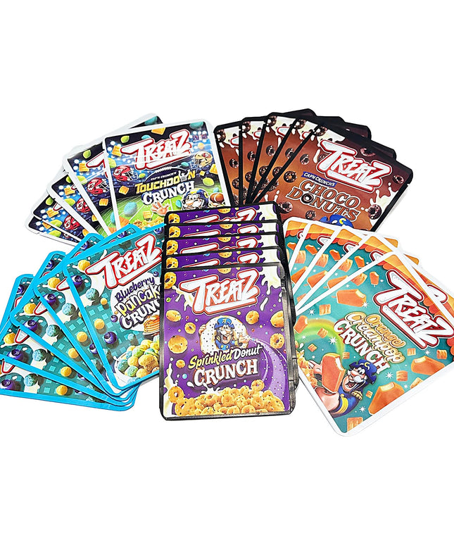 25 Pack 3.5g Thick Sticker Mylar Bags Premium Smell Proof Packaging Mix  | Treatz Crunch Collection