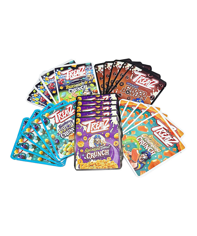 25 Pack 3.5g Thick Sticker Mylar Bags Premium Smell Proof Packaging Mix  | Treatz Crunch Collection