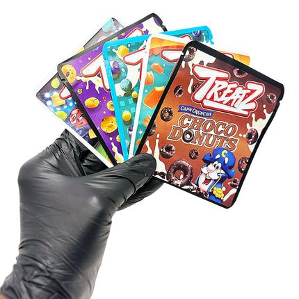 25 Pack 3.5g Thick Sticker Mylar Bags Premium Smell Proof Packaging Mix  | Treatz Crunch Collection