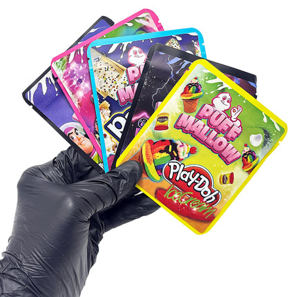 25 Pack 3.5g Thick Sticker Mylar Bags - plush Mallow Collection Vol. 1