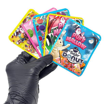 25 Pack 3.5g Thick Sticker Mylar Bags - plush Mallow Collection Vol. 2