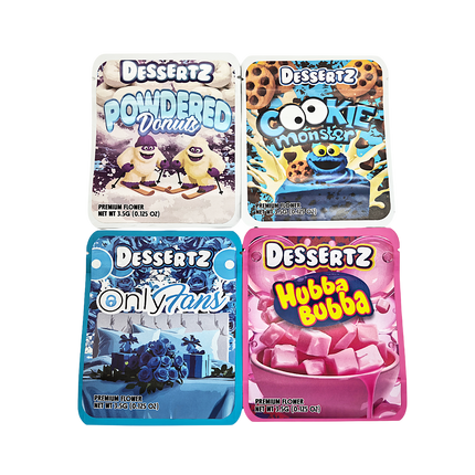25 Pack 3.5g Thick Sticker Mylar Bags Premium Smell Proof Packaging Mix  | Dessertz Collection