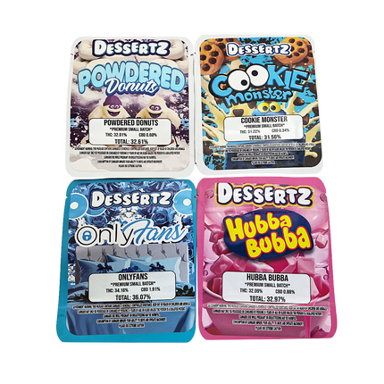 25 Pack 3.5g Thick Sticker Mylar Bags Premium Smell Proof Packaging Mix  | Dessertz Collection
