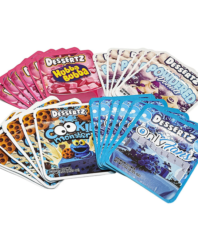 25 Pack 3.5g Thick Sticker Mylar Bags Premium Smell Proof Packaging Mix  | Dessertz Collection