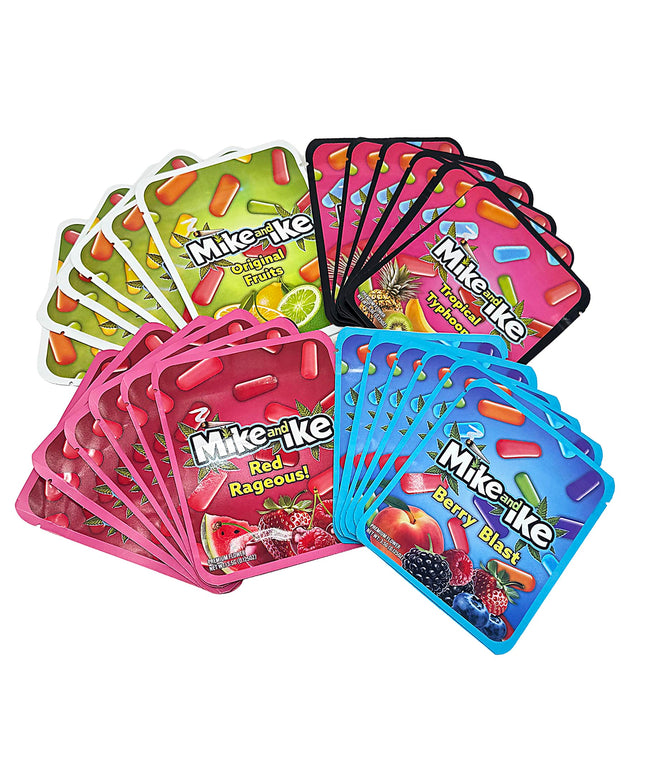 25 Pack 3.5g Thick Sticker Mylar Bags Premium Smell Proof Packaging Mix  | Mike & Ike Candy Collection