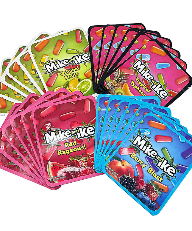 25 Pack 3.5g Thick Sticker Mylar Bags Premium Smell Proof Packaging Mix  | Mike & Ike Candy Collection