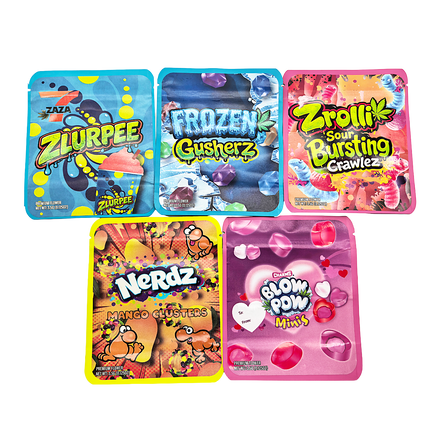 25 Pack 3.5g Thick Sticker Mylar Bags Premium Smell Proof Packaging Mix  | Candy Mashup Collection