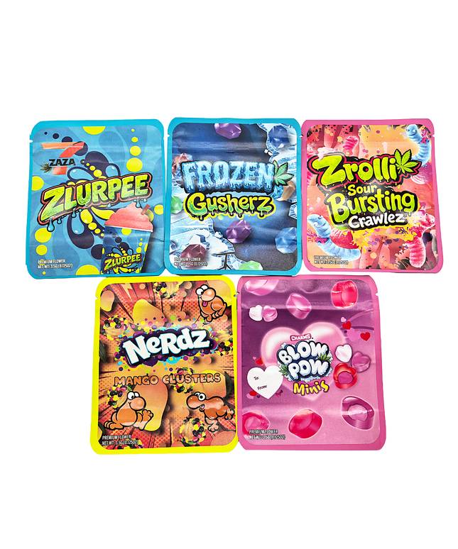 25 Pack 3.5g Thick Sticker Mylar Bags Premium Smell Proof Packaging Mix  | Candy Mashup Collection