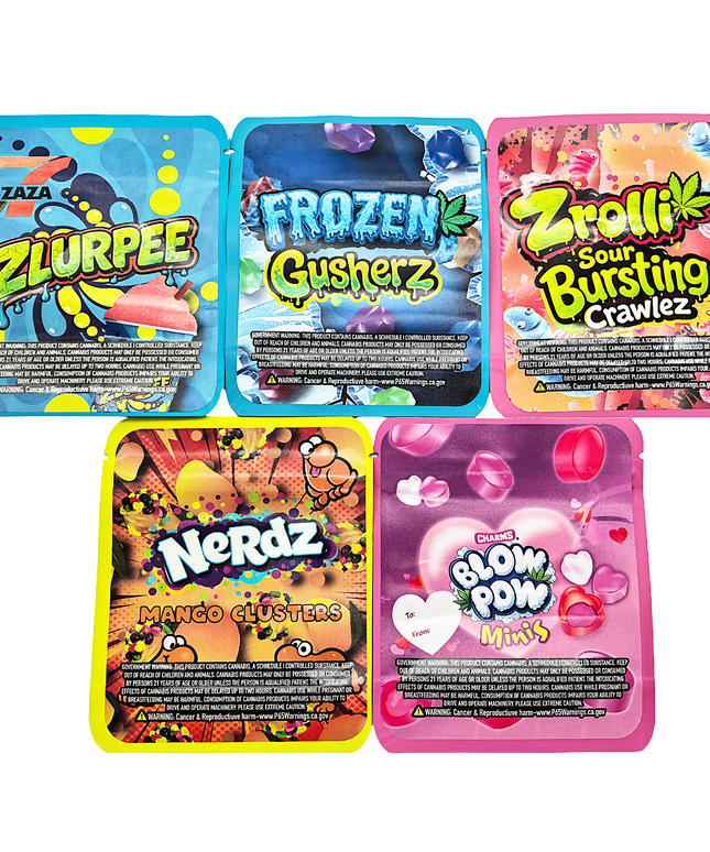 25 Pack 3.5g Thick Sticker Mylar Bags Premium Smell Proof Packaging Mix  | Candy Mashup Collection