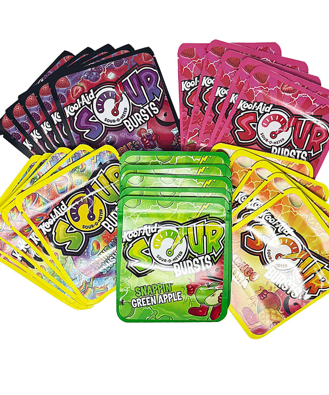 25 Pack 3.5g Thick Sticker Mylar Bags Premium Smell Proof Packaging Mix  | Sour Bursts Collection