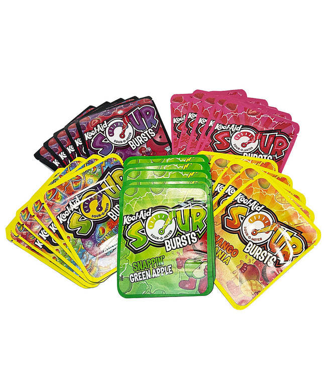 25 Pack 3.5g Thick Sticker Mylar Bags Premium Smell Proof Packaging Mix  | Sour Bursts Collection