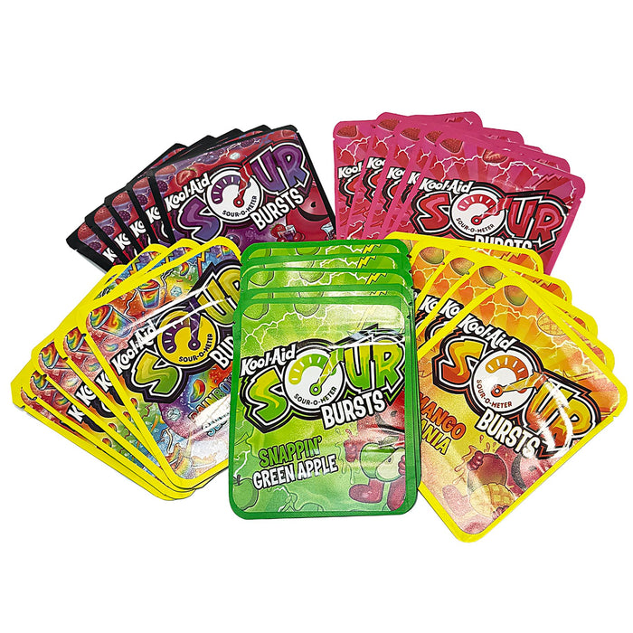 25-Pack 3.5g Thick Sticker Mylar Bags - Premium Resealable Packaging - Sour Candy Design Collection