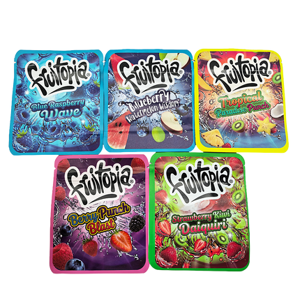 25 Pack 3.5g Thick Sticker Mylar Bags Premium Smell Proof Packaging Mix  | Fruitopia Collection