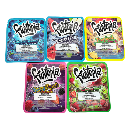 25 Pack 3.5g Thick Sticker Mylar Bags Premium Smell Proof Packaging Mix  | Fruitopia Collection