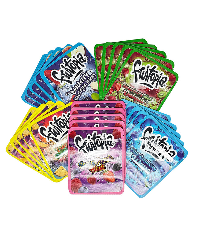 25 Pack 3.5g Thick Sticker Mylar Bags Premium Smell Proof Packaging Mix  | Fruitopia Collection